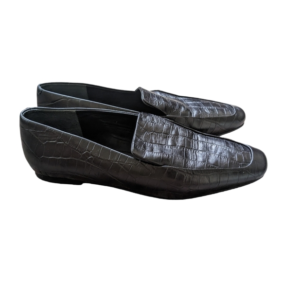 WERA Scandinavian Crocodile Embossed Black Leather Loafer Flats - 38 / 8 - Picture 4 of 10